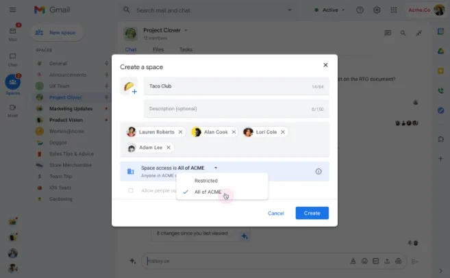 Google chatでSpaceの共有が簡単になるお話