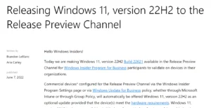 Windows11 22H2が近づいてきております。