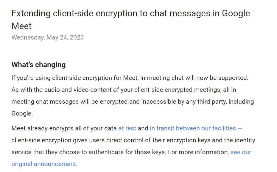 Google Meetのチャットも暗号化されるお話