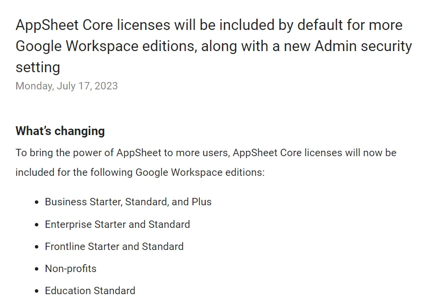 AppSheet CoreがGWSに内包されるお話