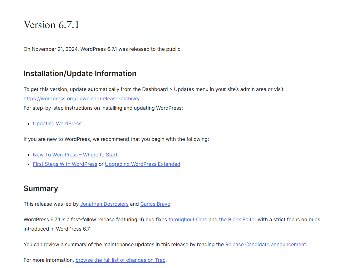 WordPress 6.7.1がリリースされたお話